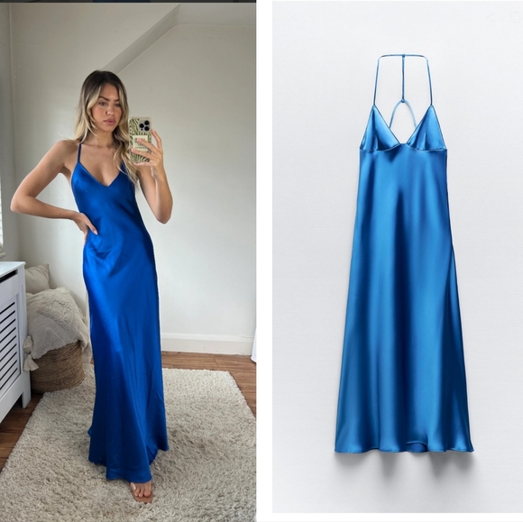 Zara Dresses & Skirts - ZARA SATIN EFFECT SLIP DRESS WITH BACK STRAPS